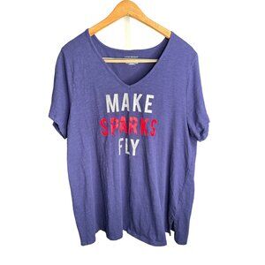 Make Sparks Fly T Shirt Blue V Neck Short Sleeve Womens Plus 18/20 Lane Bryant